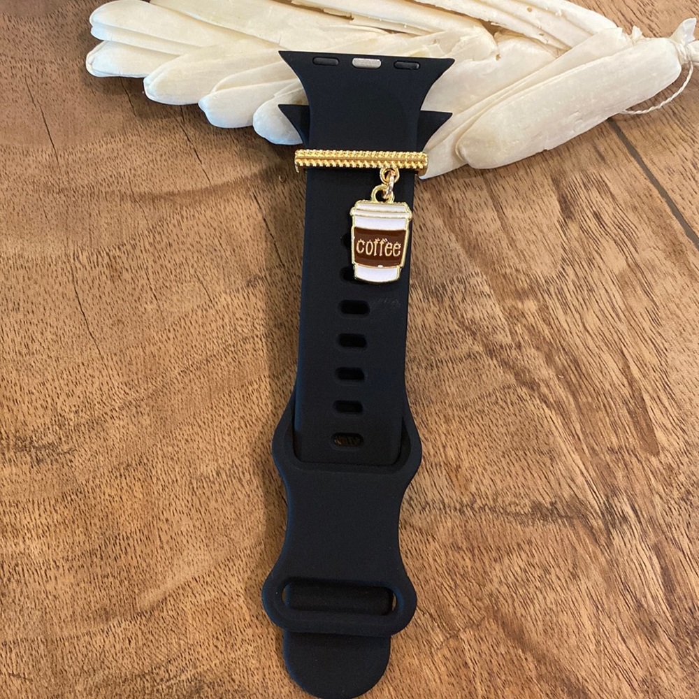 Black Apple Watch Band with Coffee Charm